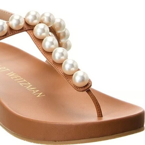 STUART WEITZMAN $450 Made In Spain Leather Goldie Pearl Summer Sandals Tan - Picture 8 of 8